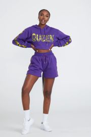 CROP QUEEN Hoodie Short Set Ankara PURPLE OFUURE at OFUURE